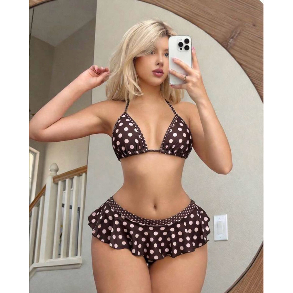 [ORDER 8-9 NGÀY] Set Bikini 2 Mảnh Chấm Bi Nâu Choco Mùa Hè