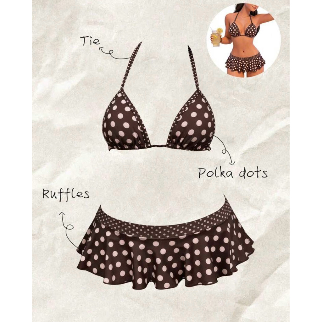 [ORDER 8-9 NGÀY] Set Bikini 2 Mảnh Chấm Bi Nâu Choco Mùa Hè