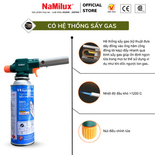 Đèn Khò Gas NaMilux TS1922RF/NH-T2922RF - Sử Dụng Mọi Tư Thế 360° - Đánh Lửa Tự Động -Công Suất 1,800W - Hàng Chính Hãng