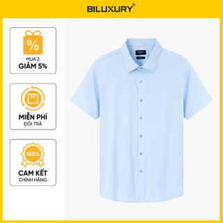 [T7_SALE 20%_HT]  Áo Sơ Mi Nam Ngắn Tay Xanh Thiết Kế 1SMCB636XAH Biluxury Form SLIMFIT Kháng Khuẩn Bền Màu