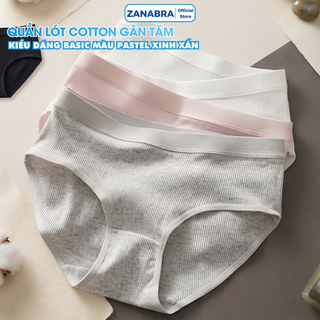 Quần lót nữ cotton gân tăm trơn basic dễ mặc - Quần chip nữ co dãn tốt ôm eo cuốn hút ZANABRA L2416