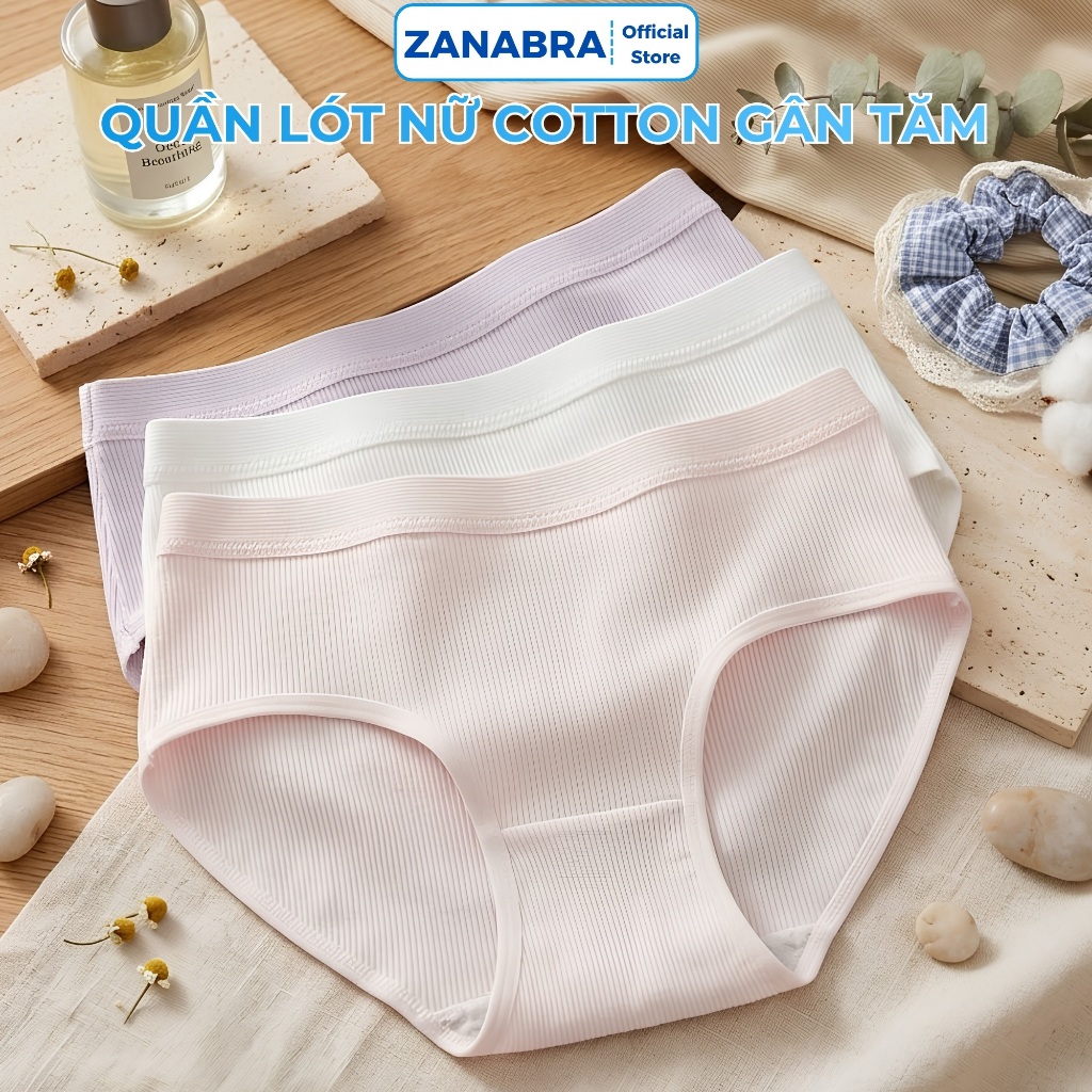Quần lót nữ cotton gân tăm trơn basic dễ mặc - Quần chip nữ co dãn tốt ôm eo cuốn hút ZANABRA L2416