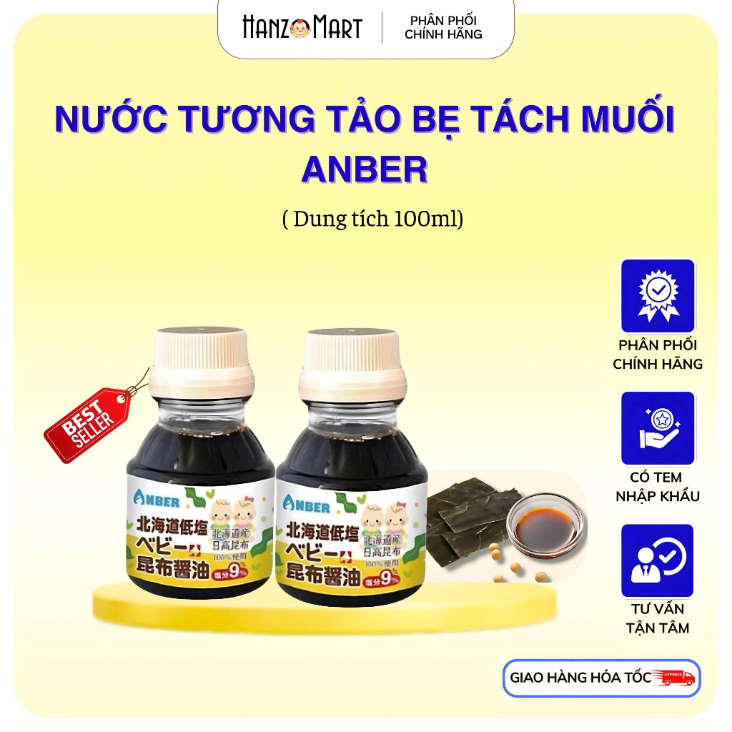 Nước tương tách muối cho bé ăn dặm tảo bẹ Anber Nhật Bản 100ml ăn dặm
