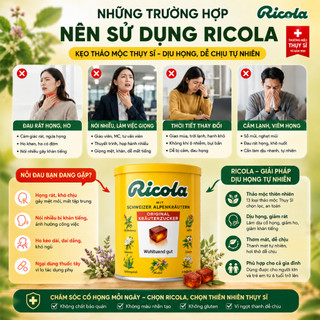 [CHÍNH HÃNG] Kẹo ngậm ho thảo dược Ricola Original Herb hỗ trợ giảm ho, đau rát họng 250g