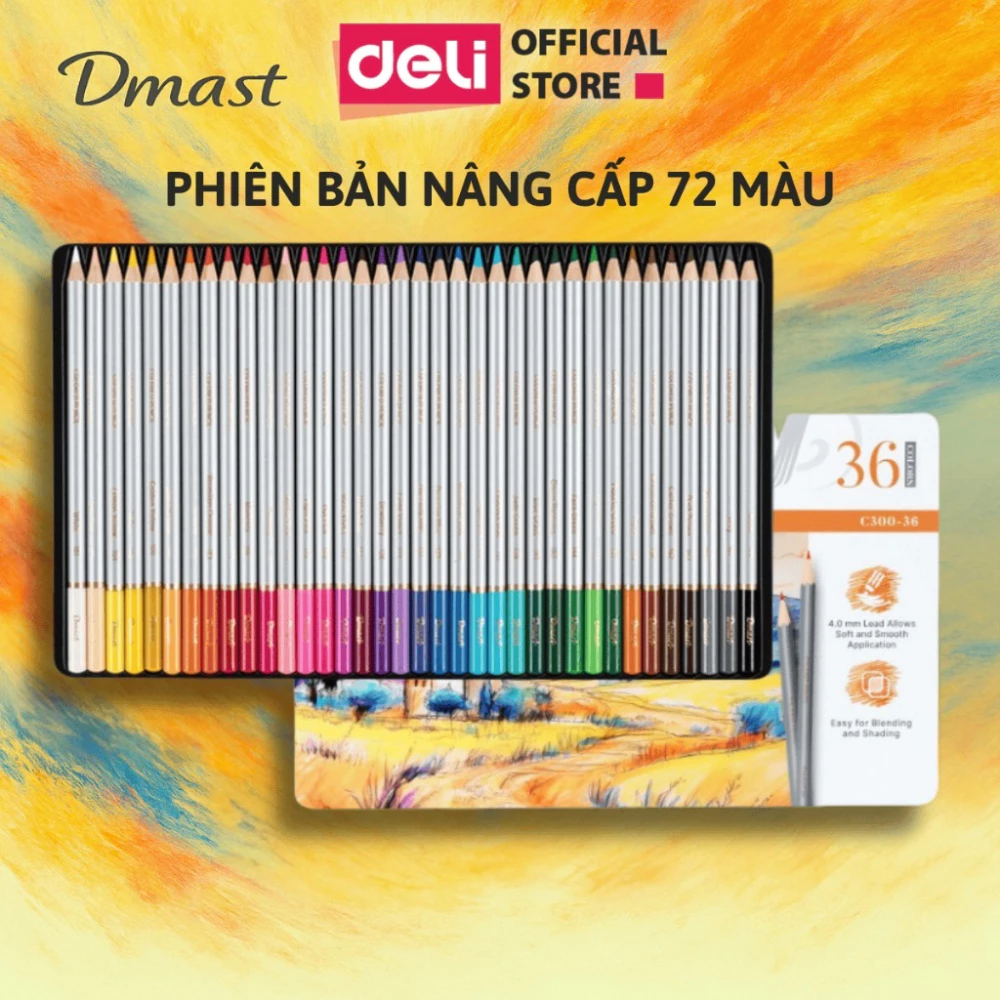 [TẶNG GỌT+TẨY] Bút Màu Chì Gốc Dầu Dmast Cao Cấp Deli - Chì Hộp Thiếc Màu Đậm, Blend Tốt, Ruột To 4.