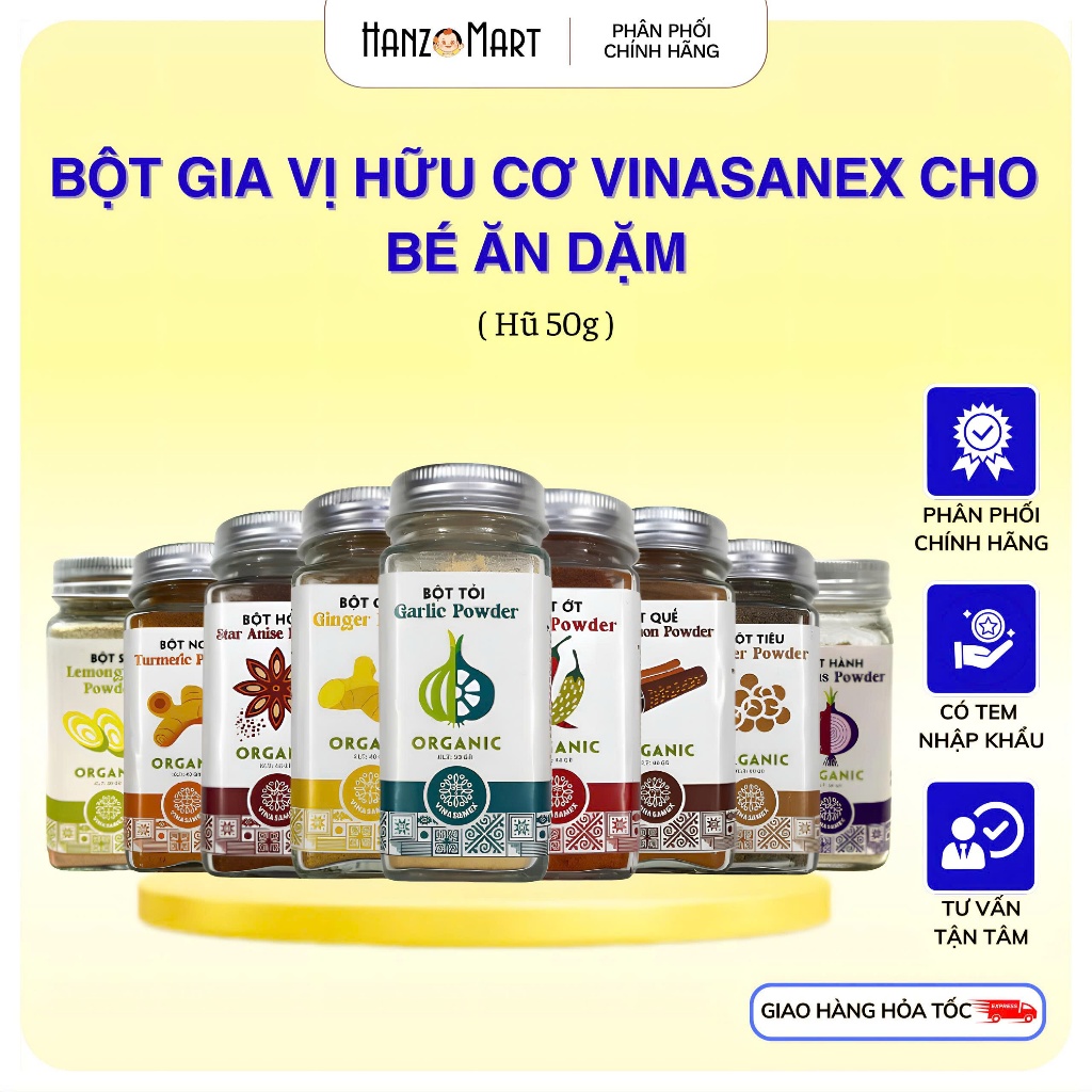 Bột gia vị hữu cơ tỏi hành Vinasamex cho bé ăn dặm hanzomart