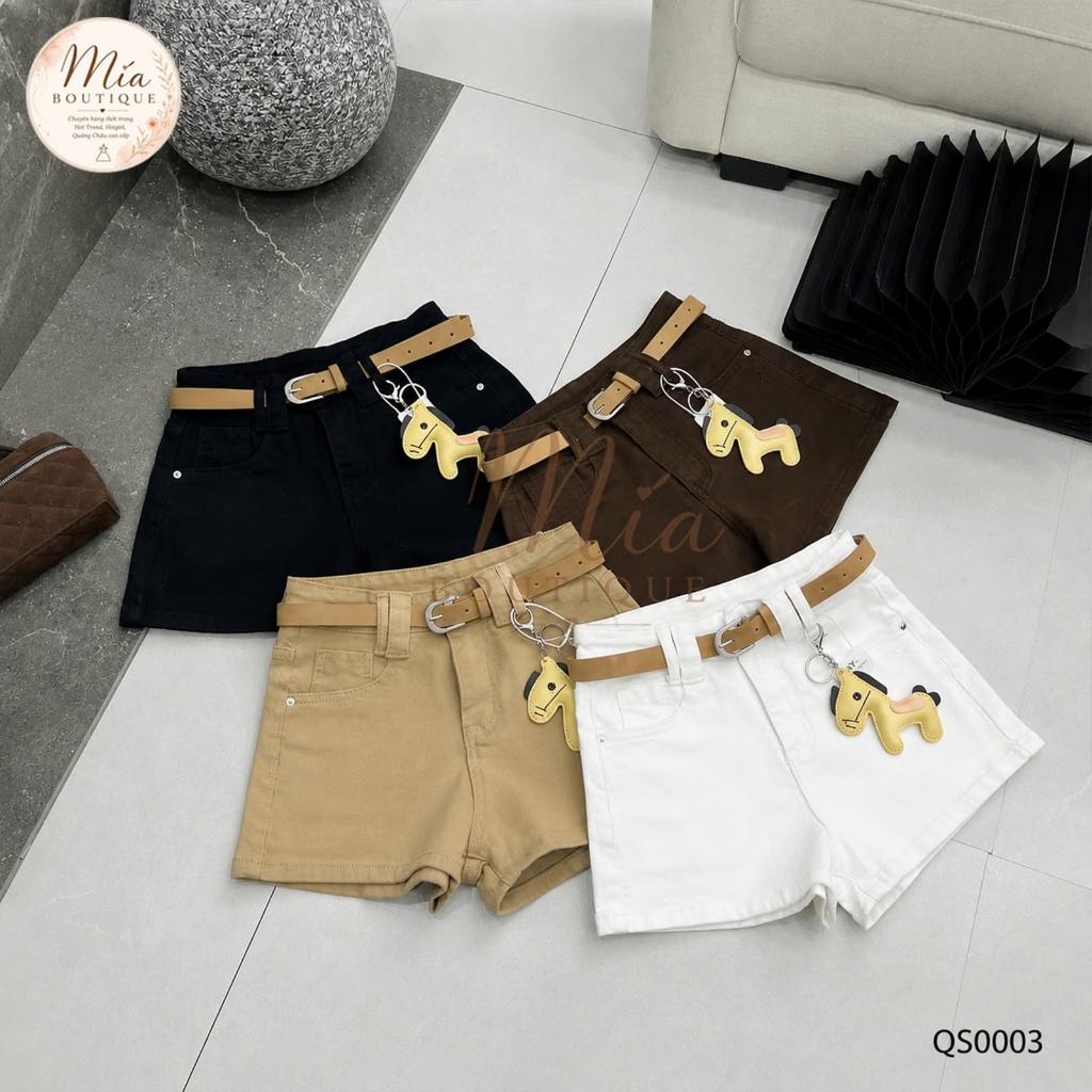 Quần short sooc ngắn jean denim bò cạp cao kèm đai vàng charm ngựa Mía QCCC QCL1 QS0003 #3705