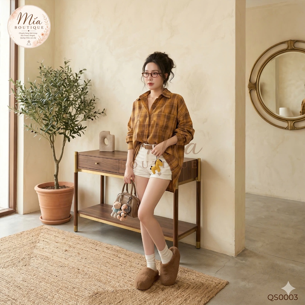 Quần short sooc ngắn jean denim bò cạp cao kèm đai vàng charm ngựa Mía QCCC QCL1 QS0003 #3705