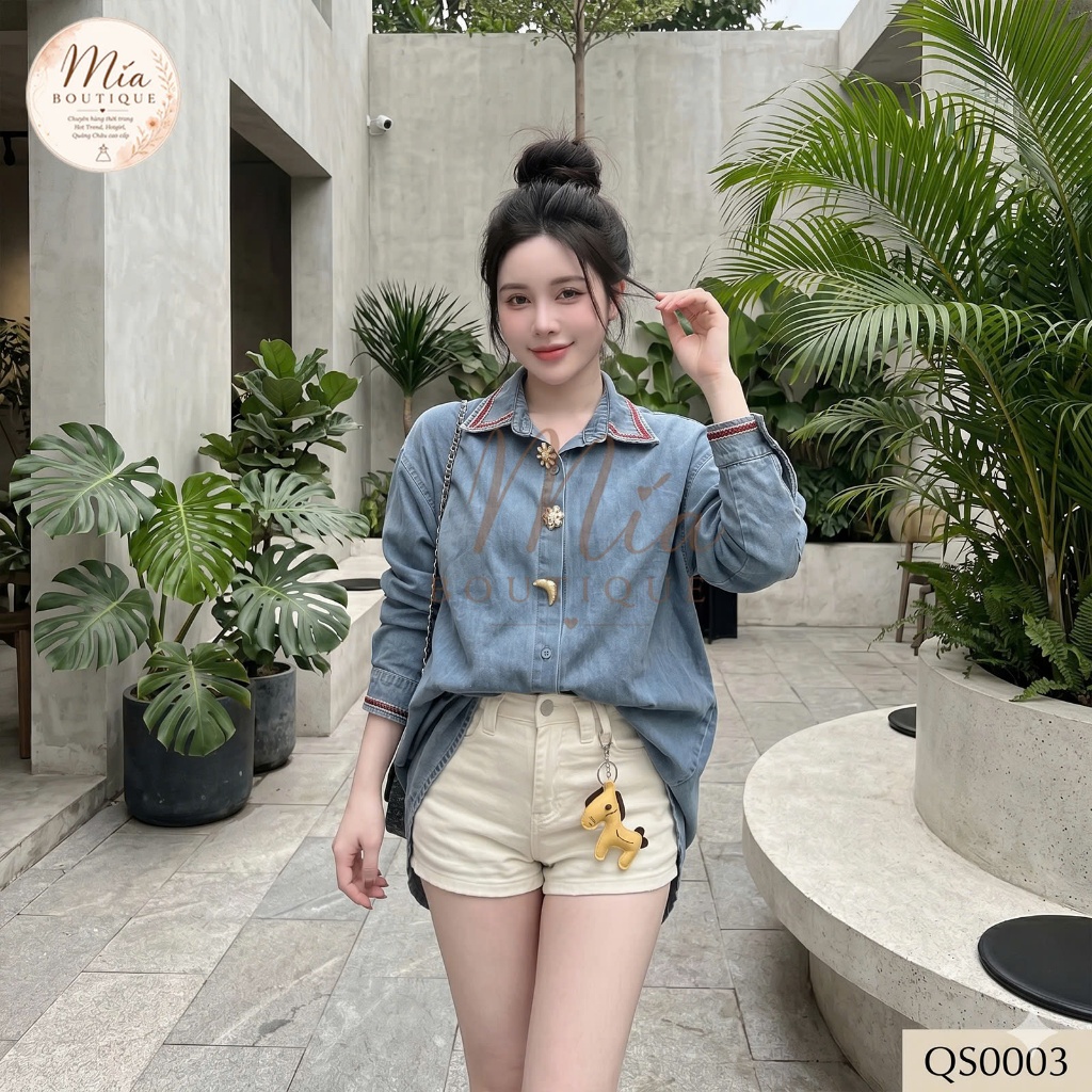 Quần short sooc ngắn jean denim bò cạp cao kèm đai vàng charm ngựa Mía QCCC QCL1 QS0003 #3705