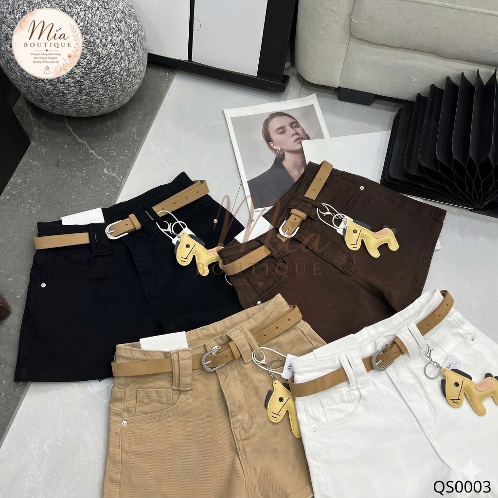 Quần short sooc ngắn jean denim bò cạp cao kèm đai vàng charm ngựa Mía QCCC QCL1 QS0003 #3705