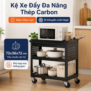 BMZAR Xe đẩy hàng cao cấp thép carbon Kệ đựng đồ Dung lượng lớn Có tay vịn tải trọng 150kg