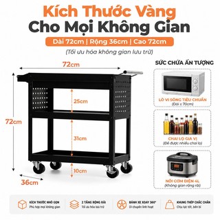 BMZAR Xe đẩy hàng cao cấp thép carbon Kệ đựng đồ Dung lượng lớn Có tay vịn tải trọng 150kg