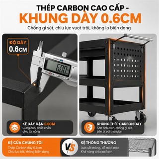 BMZAR Xe đẩy hàng cao cấp thép carbon Kệ đựng đồ Dung lượng lớn Có tay vịn tải trọng 150kg
