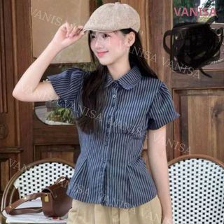 Áo sơ mi nữ ngắn tay phồng chất voan mềm xanh đậm xanh nhạt trắng phong cách ulzzang VANISA SMS400