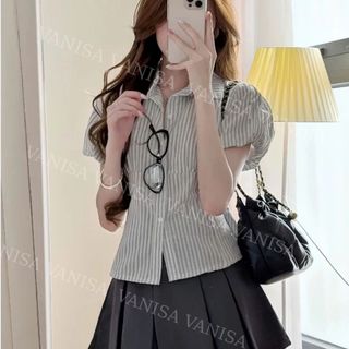 Áo sơ mi nữ ngắn tay phồng chất voan mềm xanh đậm xanh nhạt trắng phong cách ulzzang VANISA SMS400