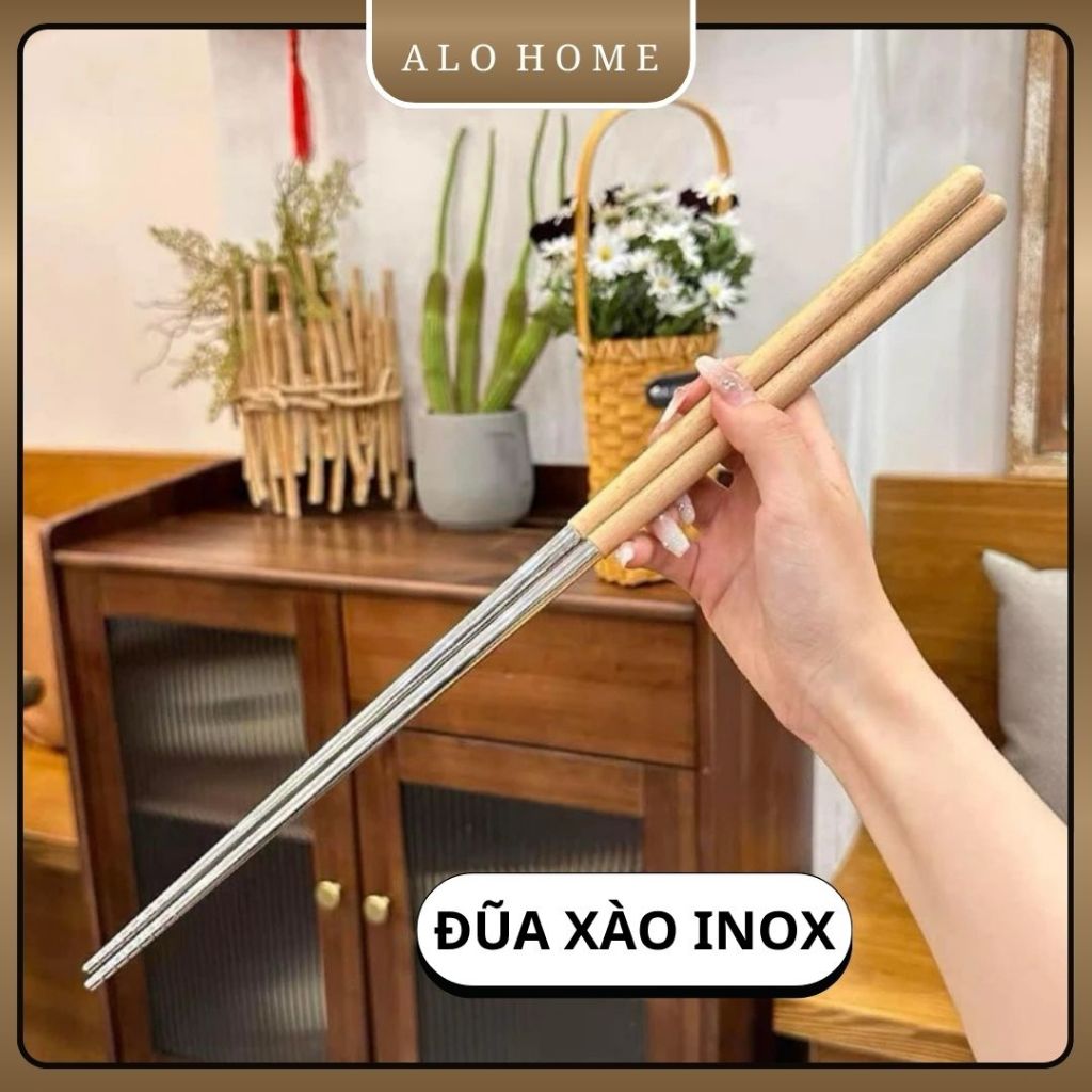 Đũa Xào Inox ALOHOME – Đũa Xào Inox Cán Gỗ Chống Nóng Đa Năng Tiện Lợi