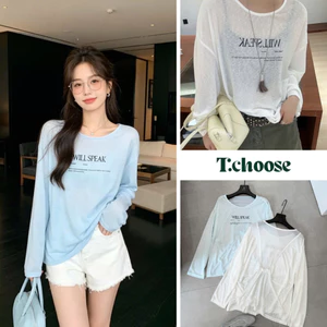Áo thun giấy dài tay họa tiết chữ, áo thun mỏng m54 TCHOOSE