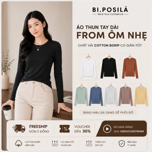 BI.POSILÁ - ÁO THUN ÔM VỪA BASIC CỔ TRÒN DÀI TAY VẢI COTTON BORIP MỀM MỊN THOẢI MÁI - Áo Thun Ôm body nữ