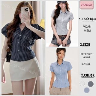 Áo sơ mi nữ ngắn tay phồng chất voan mềm xanh đậm xanh nhạt trắng phong cách ulzzang VANISA SMS400