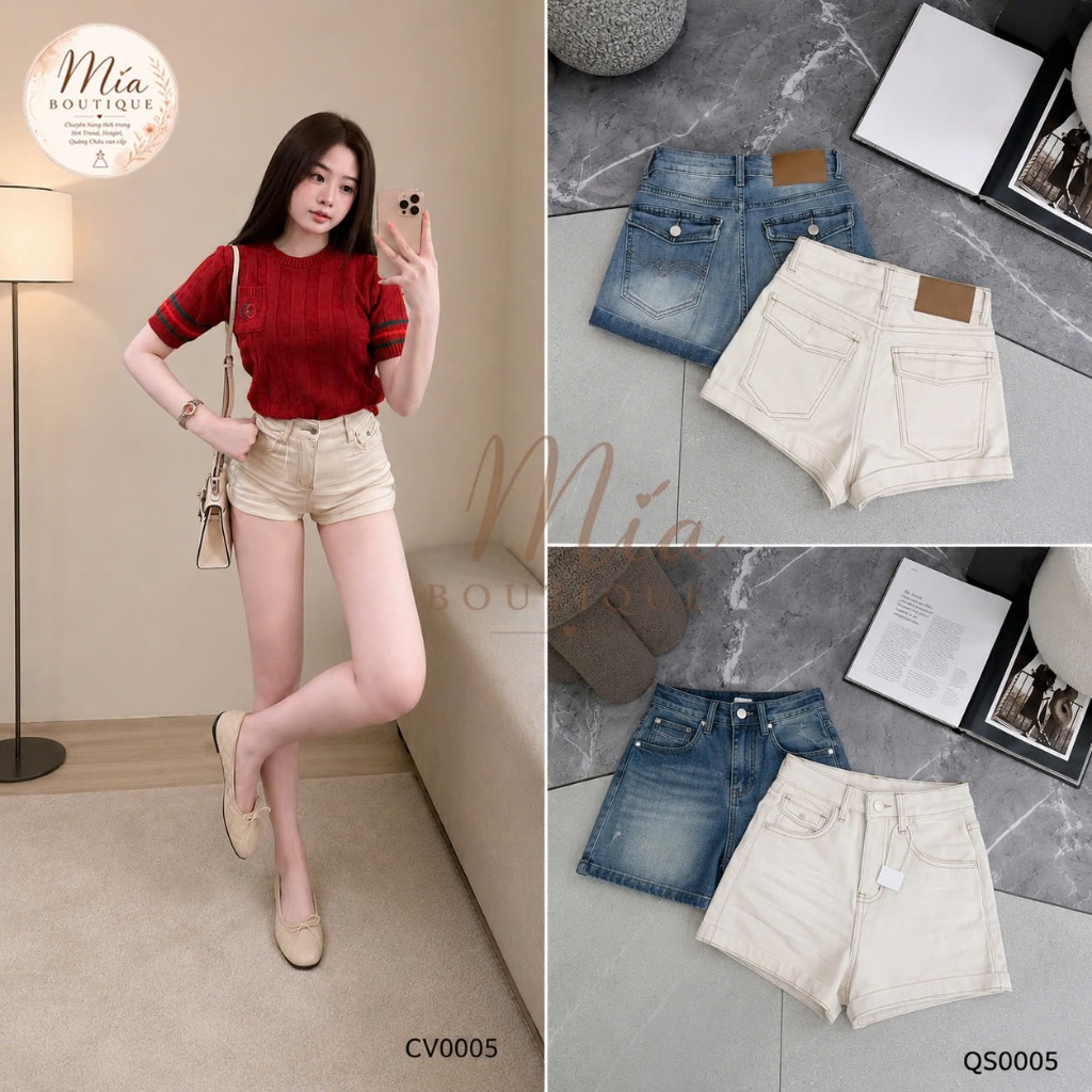 Quần short sooc ngắn jean denim bò gập gấu nắp túi sau Mía QCCC QCL1 QS0005 #1003