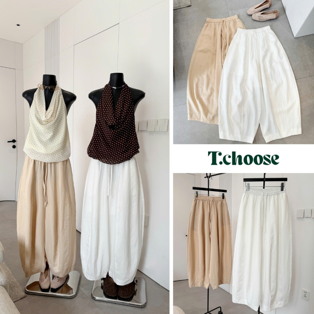 Quần đũi trơn cạp chun rút dây, quần suông ống rộng 1223 TCHOOSE