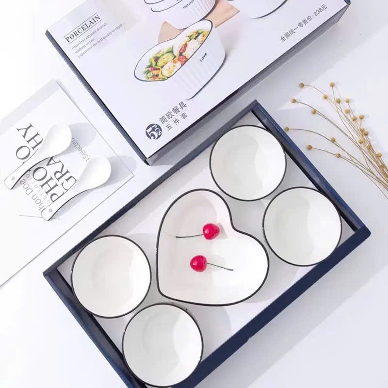 Bát Đĩa Viền Đen Vân Sọc Gốm Sứ Cao Cấp - Bộ bát đĩa tô sứ trắng sọc đẹp sang trọng