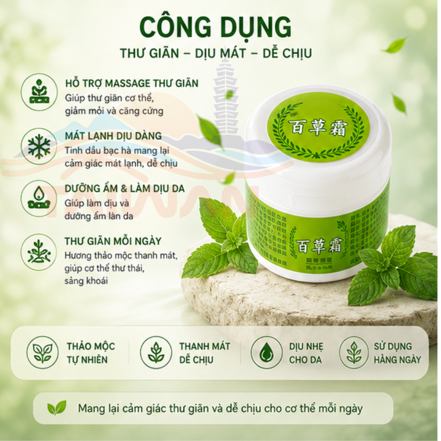 Cao dầu Bạch Thảo Đài Loan xoa bóp, cạo gió mát ấm 100 gram/hộp