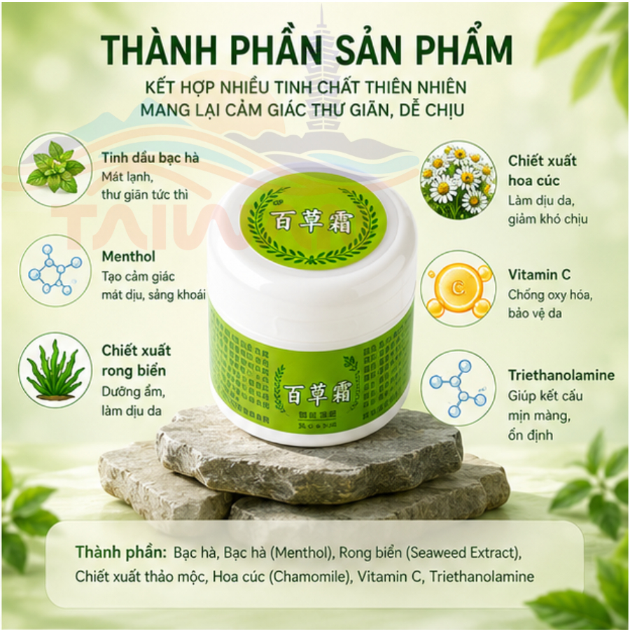 Cao dầu Bạch Thảo Đài Loan xoa bóp, cạo gió mát ấm 100 gram/hộp