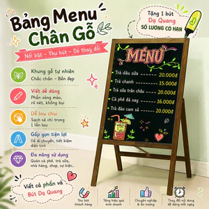 Bảng đen 1 mặt menu khung gỗ màu nâu, mộc tự nhiên dùng cho tiệm Spa, quán ăn, quán cafe, trà sữa, nhà hàng, homestay,