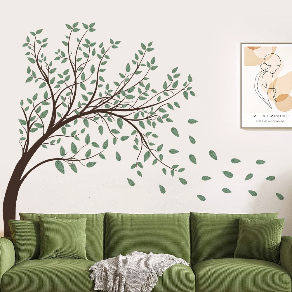Decal Dán Tường Cây Lá Xanh Bay Trong Gió Có Keo Sẵn 115x101cm - Trang Trí Phòng Khách Phòng Ngủ