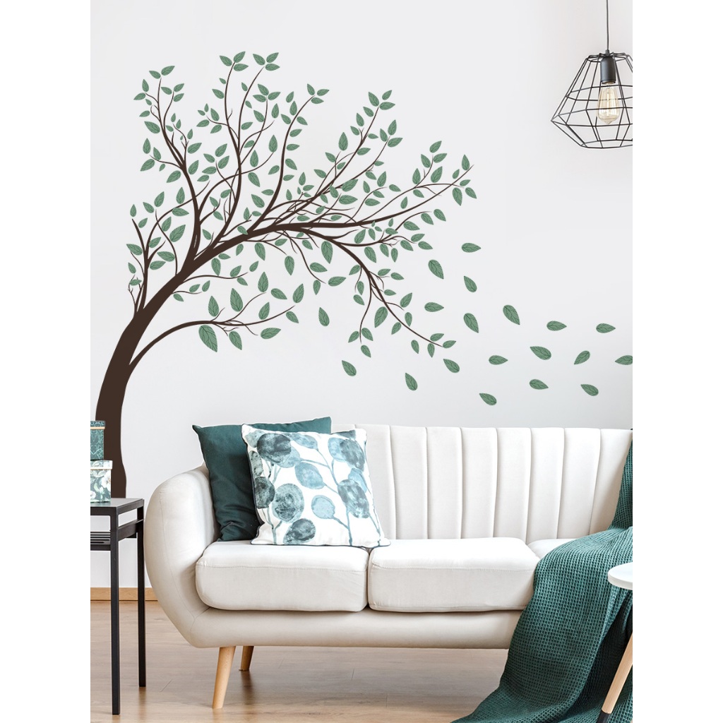Decal Dán Tường Cây Lá Xanh Bay Trong Gió Có Keo Sẵn 115x101cm - Trang Trí Phòng Khách Phòng Ngủ