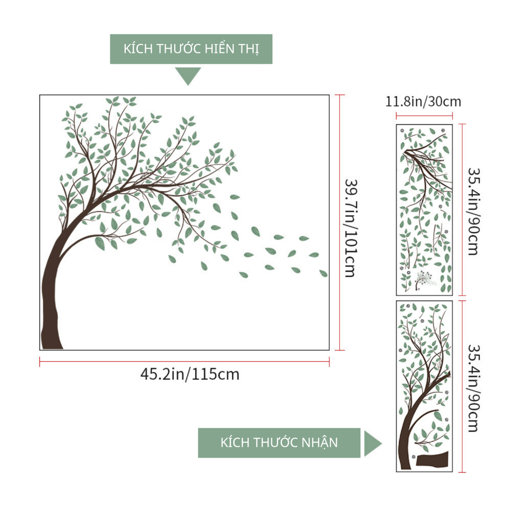 Decal Dán Tường Cây Lá Xanh Bay Trong Gió Có Keo Sẵn 115x101cm - Trang Trí Phòng Khách Phòng Ngủ