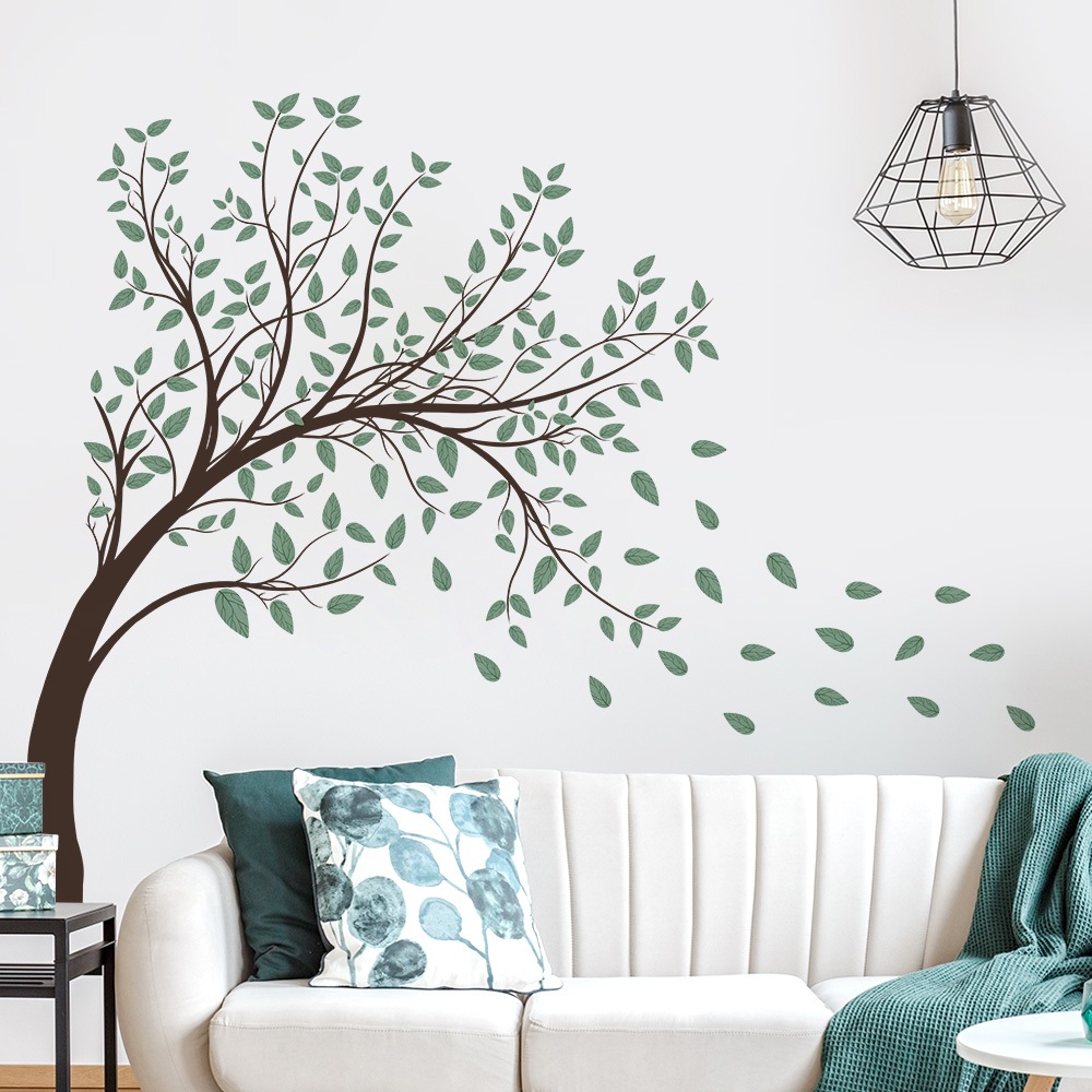 Decal Dán Tường Cây Lá Xanh Bay Trong Gió Có Keo Sẵn 115x101cm - Trang Trí Phòng Khách Phòng Ngủ