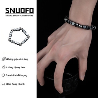 SNUOFO - Vòng tay nam đá thạch anh đen hình vuông kết hợp hạt thép thời trang dễ phối đồ cá tính cao cấp