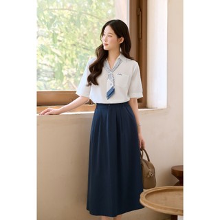Áo Kiểu Nữ Sơ Mi LAMER FASHION Công Sở Ngắn Tay Dáng Suông Phối Khăn Liền H61H24H002