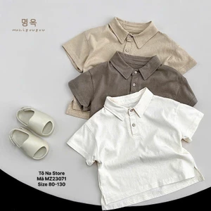 Áo Polo Cộc Tay Bé Trai Basic Cotton Mềm Mát Form Suông Hàn Quốc Phối Cúc Cho Bé Từ 9-28kg MZ23071