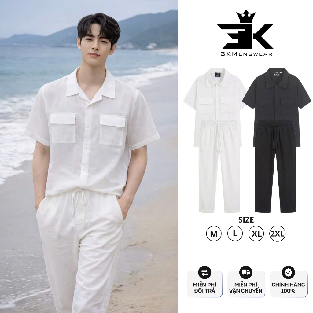 Đồ bộ nam, bộ đũi nam nữ cao cấp set quần dài áo cộc 3 cúc ,chất liệu vải đũi co giãn thoáng mát