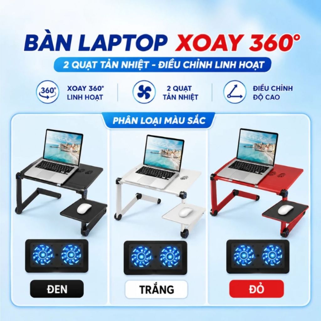Bàn Xoay Laptop 360 Độ Hakasaki Nhiều Tư Thế,Có 2 Quạt Tản Nhiệt, Kê Chuột