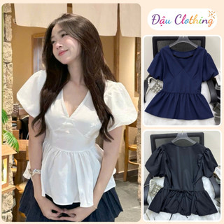 Áo Babydoll Bigsize Nữ Áo Peplum Dáng Xòe Cổ V Tay Ngắn Bồng Dễ Thương Cho Chubby A357