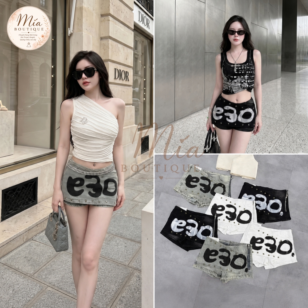 Quần váy ngắn jean denim bò chữ A ôm khóa sườn chữ Mía QCCC QCL1 QV0001 #7109