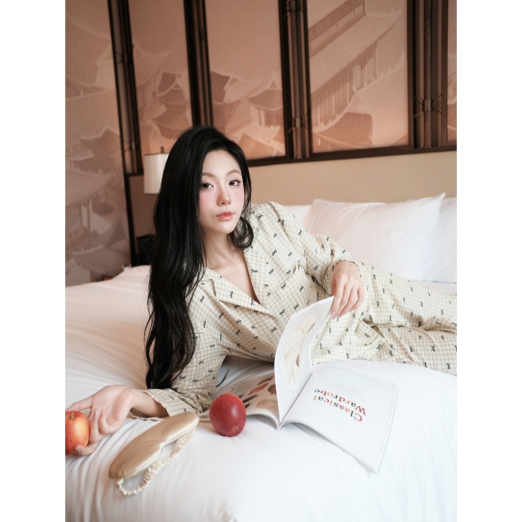 (HỎA TỐC) Bộ ngủ dài tay thu đông nữ chất liệu đũi cotton cao cấp , Bộ ngủ dài tay mặc nhà Pyjama