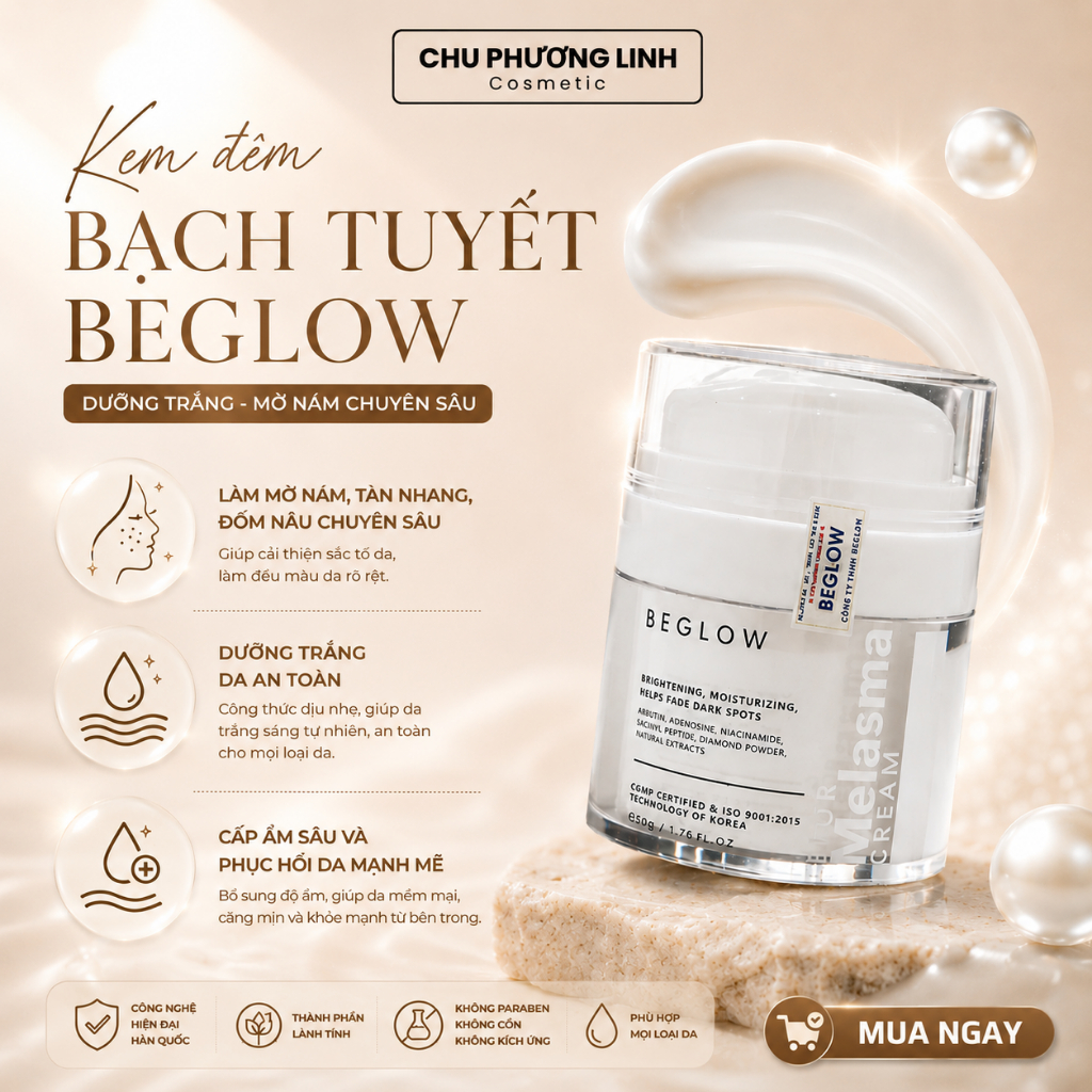 [Hũ 50g] Kem Nám Ban Đêm Beglow Bạch Tuyết MP0824 - Mờ Nám, Dưỡng Trắng Chuyên Sâu, Cấp Ẩm Da Hiệu Quả MP0824