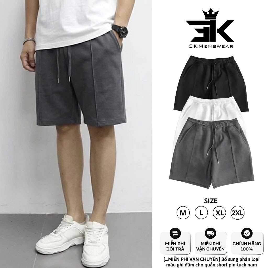 Quần quần đùi nam, quần short nam 3KMENSWEAR chất nỉ cotton dày dặn chân cua from 45-85kg