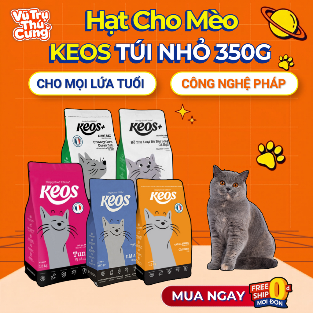 (7Kg) Thức Ăn Hạt Cho Mèo Keos Hỗ Trợ Tiết Niệu và Tiêu Búi Lông