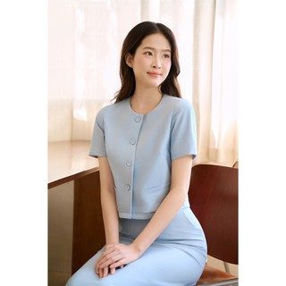 Áo Kiểu Nữ Croptop LAMER FASHION Cổ Tròn Tay Ngắn Phối Chân Váy Suông Công Sở V65D25H001 V62T25H004