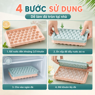 QCOOKO Khay Làm Đá 33 ô Có Nắp Đậy Kháng Khuẩn Chống Mùi Tủ Lạnh , Khay đá tròn Khay Làm Đá Bi Tròn