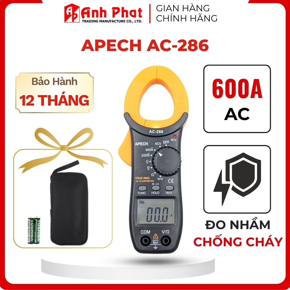 [ĐO AC/DC] Ampe Kìm Đồng Hồ Kẹp Vạn Năng APECH AC-286 đo tụ, tần số, điện trở, điện áp  đa năng