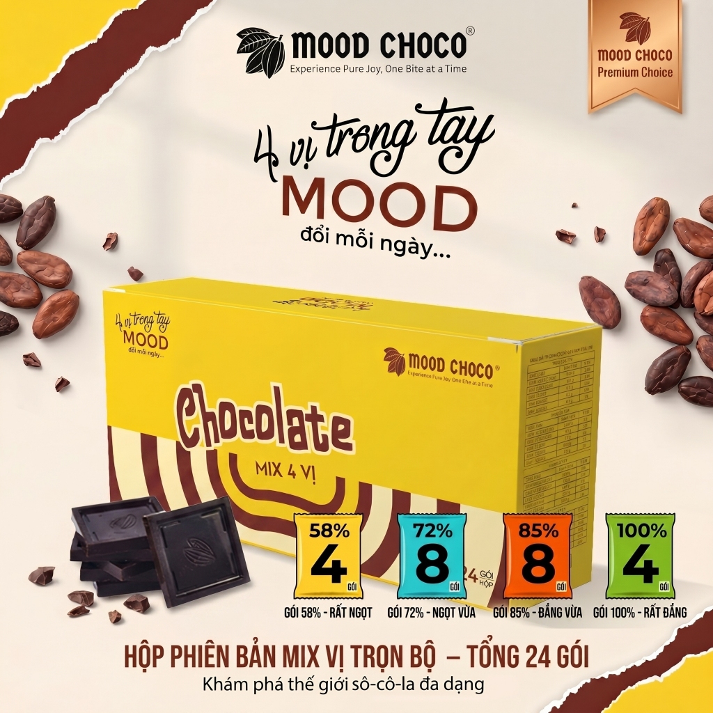 Hộp Socola Đen Mix 4 Vị MOOD CHOCO Trải Nghiệm Đa Tầng Cacao Đậm Đà Thơm Mịn Thích Hợp Làm Quà Tặng