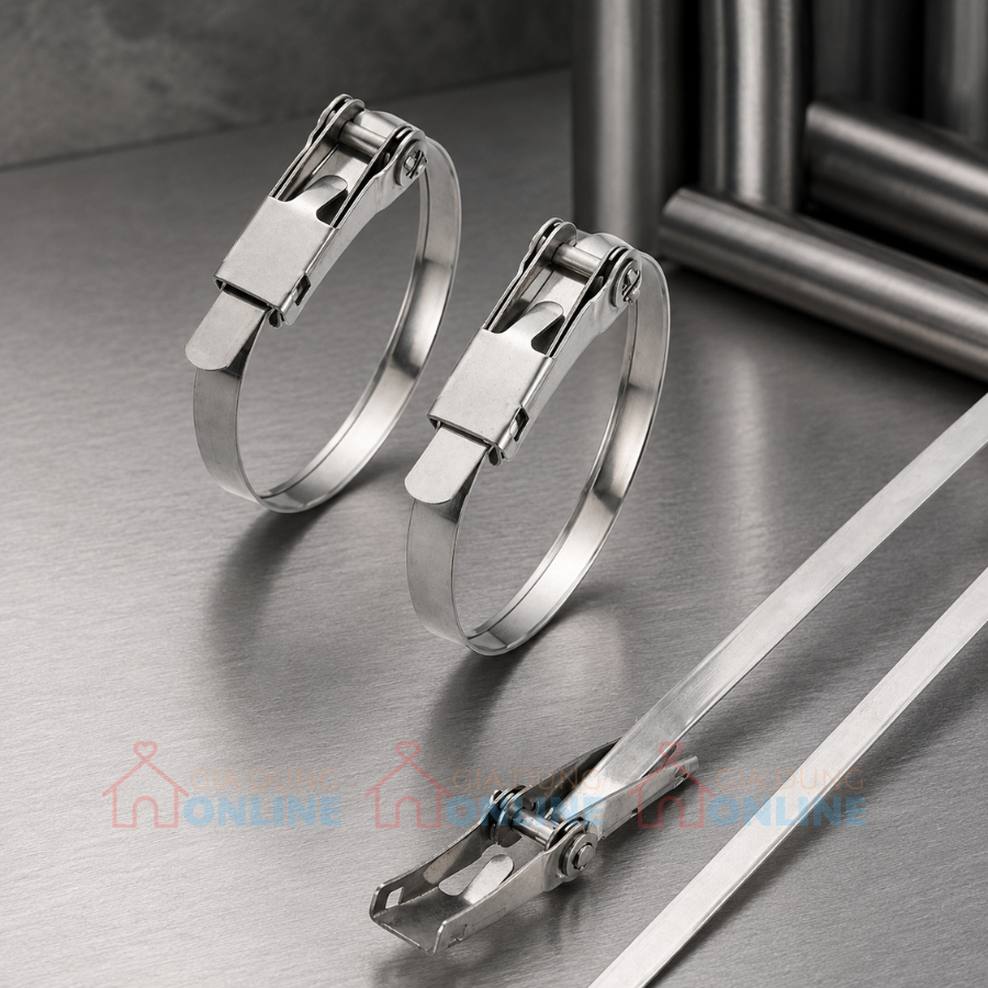 Dây rút inox 304 có tăng đơ chằng siết tự khóa cho đường ống, chậu cây, treo hộp điện ngoài trời... chống tháo mở