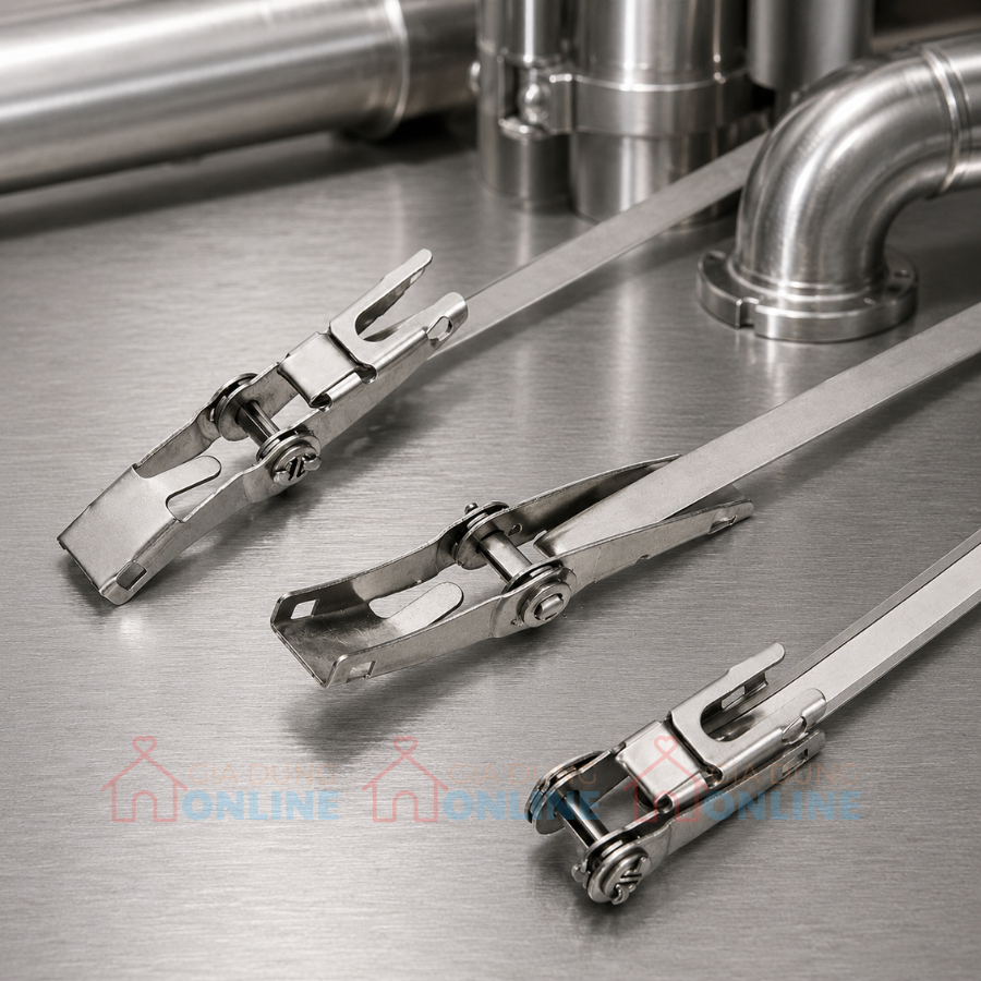 Dây rút inox 304 có tăng đơ chằng siết tự khóa cho đường ống, chậu cây, treo hộp điện ngoài trời... chống tháo mở